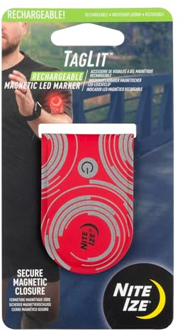 Nite IZE TagLit Rechargeable Magnetic LED Marker - Safety Light - Durable LED Tag Light for Running & Walking at Night - Rechargeable & Magnetic Safety Gear - Red