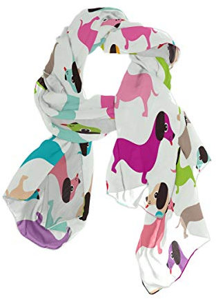 Mnsruu Langer Schal aus Chiffon, Dackel, Welpe, Mops, bunt