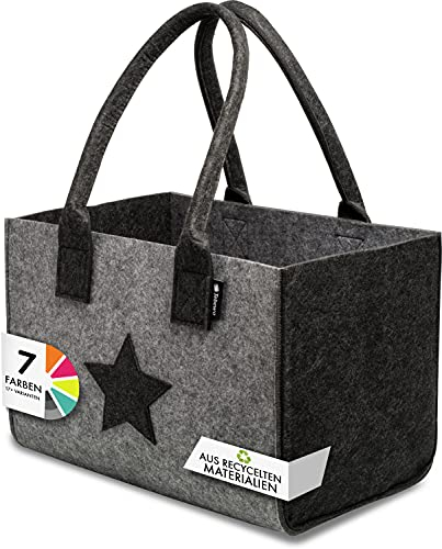 Shopper Filztasche Premium, große Einkaufs-Tasche mit Henkel, Einkaufskorb, faltbare Kaminholztasche zur Aufbewahrung von Holz (Dunkelgrau/Hellgrau)