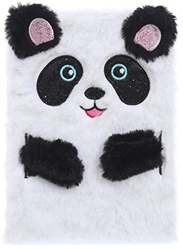 STOBOK Plüsch Notizbuch Kunstpelz Notizbuch für Kinder Panda Muster Tagebuch Journal Hardcover Notizbuch Schreibblock Schulbriefpapier Weiß