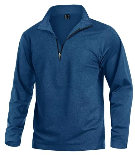KEFITEVD Langarmshirt Herren mit Fleece Pullover Half Zip Freizeitshirt Weich Longsleeve Warm Wandern Radshirt Dünn Ski Rolli Blau 2XL