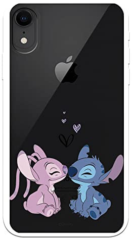 LA CASA DE LAS CARCASAS Official Lilo & Stitch iPhone XR Case - Angel & Stitch Kiss to Protect Your Mobile Phone - Flexible Silicone Case with Official Disney License