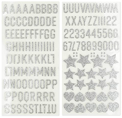 Papierdrachen Selbstklebende Moosgummi Glitzer Buchstaben und Zahlen aus Moosgummi | ABC | zum Basteln und Gestalten von Schultüten, Karten, Kerzen und vielem mehr - DIY Buchstaben Set - Silber