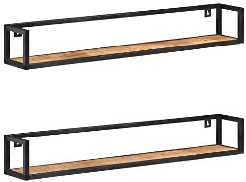 vidaXL 2X Raues Mangoholz Wandregal Industriestil Bücherregal Schweberegal Wandboard Regalbrett Hängeregal Dekoregal CD DVD Regal 120cm