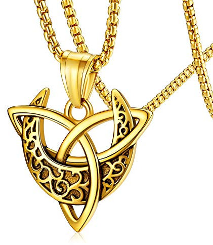 FaithHeart Witch Jewellery Celtic Crescent Moon Necklace Gold Steel Knot Pendant Pagan Gifts for Girlfriends Mother