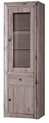 Furniture24 Vitrine Mars MR4 Schrank Wohnzimmerschrank Vitrinenschrank 2 Türiger mit Schublade Eiche Sanremo dunkel