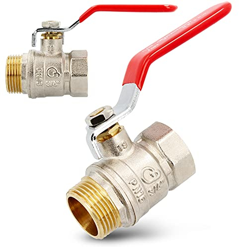 Messing Kugelhahn Ø 3/4 Zoll DN20 Innengewinde Außengewinde mit Hebelgriff Stahlgriff Rot | Vernickelt Absperrventil Absperrhahn DIN-Wasserhahn mit Drossel & PTFE Dichtring & Stopfbuchse