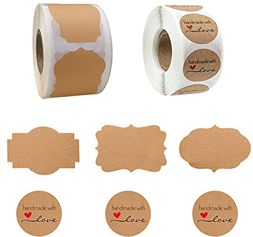 Dzsomt Etiketten Handmade 800 Stücke Kraft Etiketten Aufkleber Aufkleber Marmeladenglas Etiketten Selbstklebend Etiketten Marmeladengläser Geschenkaufkleber Aufkleber Hochzeit Aufkleber Danke