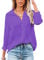 NONSAR Blusa para Mujer de Manga Larga y, Cuello de Pico, con Botones, Elegante, Informal, para Trabajo, Camisa de Manga Larga, Morado, XXL
