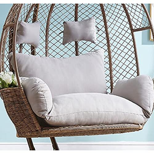 Hanging Double Swing Cushion Double Egg Chair Cushion with Headrest and Armrests, Removable and Washable Double Swing Chair Cushion, Rattan Papasan Chair Cushion Garden Patio (Color:Gray)