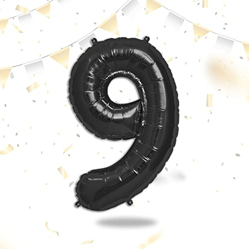 FUNXGO® Folienballon Zahl 9 Schwarz - Riesenzahl Ballon ca.100 cm - fliegt mit Helium - 9. Geburtstag Luftballon - Deko zum Geburtstage, Party, Hochzeiten - Ballon 9 Schwarz