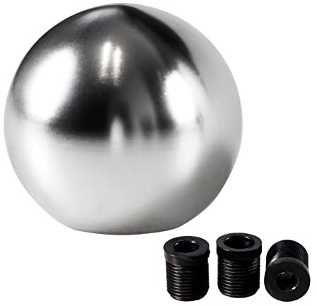 YIUIY Universeller runder Kugel-Schaltknauf, verchromtes Aluminium-Schaltknauf mit 3 Adaptern, kompatibel mit Schalt- und Automatikgetriebe-Auto (Silber)