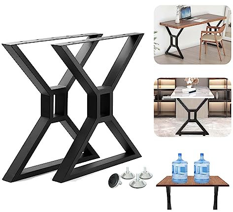 FJANKUI Lot de 2 pieds de table en métal de 71,1 cm de haut, en fer forgé antirouille, pour table à manger, table basse, bureau avec protections de sol, noir