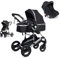 Bronea EXQUISE Kombi-Kinderwagen 3 in 1 INKL. MATRATZE | FARBAUSWAHL | Buggy, Auto-Babyschale, Zusammenklappbar mit Wickeltasche, Regenschutz, Mückenschutz & Sonnenschutz, Farbe:schwarz/silver