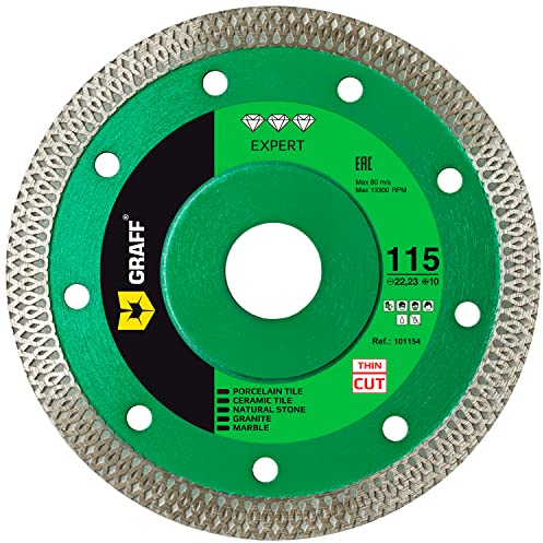 GRAFF Feinsteinzeug Diamantscheibe 115mm für harte Fliesen, Naturstein, Marmor, Granit, Keramik - 1.2mm Super Dünne Diamanttrennscheibe für Winkelschleifer und Flex - Diamant Trennscheibe