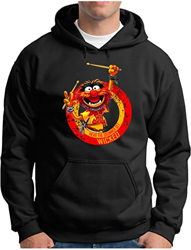 OM3® Wicked-Drummer Hoodie - Herren - Drums Heavy Metal Rock Music - Kapuzen-Pullover Schwarz, L