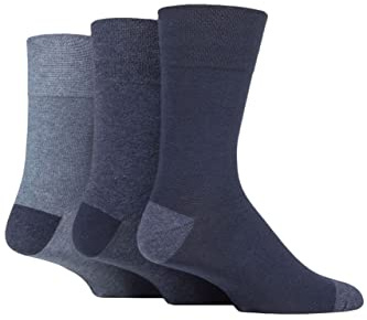 SockShop Gentle Grip Mens Patterned Socks Argyle Striped Spotty Geometric Design, Casual Everyday Wear, Honeycomb Top Comfort Cuff, Pack of 3 - Contrast Heel and Toe Navy/Denim 6-11