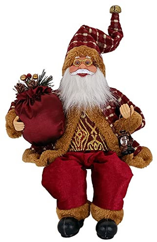 Forreen Bambola di Babbo Natale 35cm, Figura di Babbo Natale Seduta in Tessuto Realistico Tradizionale Decorazione Natalizia per Tavolo da Finestra, Camino,Tavolo da Pranzo