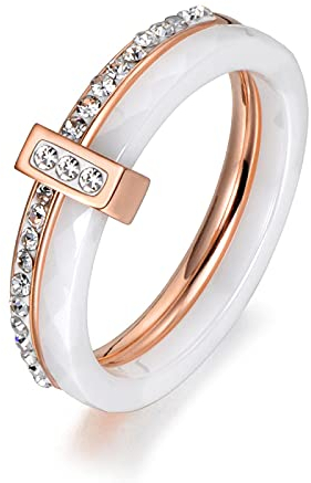 PAIHUIART Ring Ringe Damen Bijouterie Frauen Schmuck Schwarz/Weiß Keramik Kristall Eheringe Schmuck Für Frauen Mädchen Rose Böhmen Ring 8 Rose Weiß