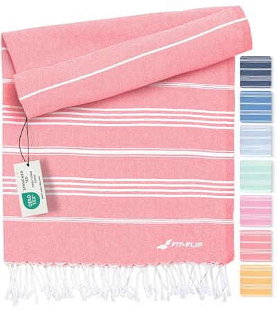 Fit-Flip Hammam Beach towel XXL made from 100% cotton | Coral, 200x200cm Sultan, Quick-drying Turkish hamam towels, Large fouta or pestemal ideal as a thin sauna blanket