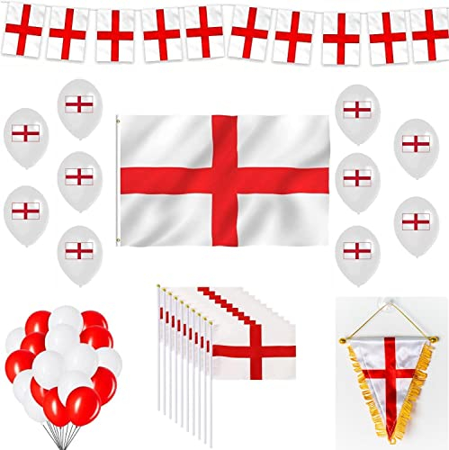 53PCS England St George Party Pack For Euro Cup FIFA World Cup Party Decoration Garden Bar Restaurant Indoor Outdoor Football Fan - Flags, Bunting, Balloons