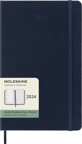 Moleskine Wochenplaner mit Platz für Notizen 12 Monate 2024, Planer 2024, Großformat 13x21, Hardcover und elastischer Verschluss, Saphirblau