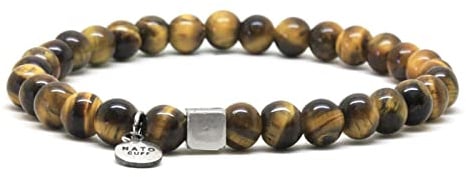 Nato Cuff - 925 Sterling Silber Armband - Tigerauge Gelb Perlen Halbedelsteine ​- Herren und Damen schmuck Handgefertigt in Frankreich (Medium 17cm)