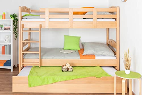 Etagenbett für Erwachsene Easy Premium Line K19/h inkl. Liegeplatz und 2 Abdeckblenden, Kopf- und Fußteil mit Löchern, Buche Vollholz massiv Natur - Liegefläche: 90 x 200 cm (B x L), teilbar