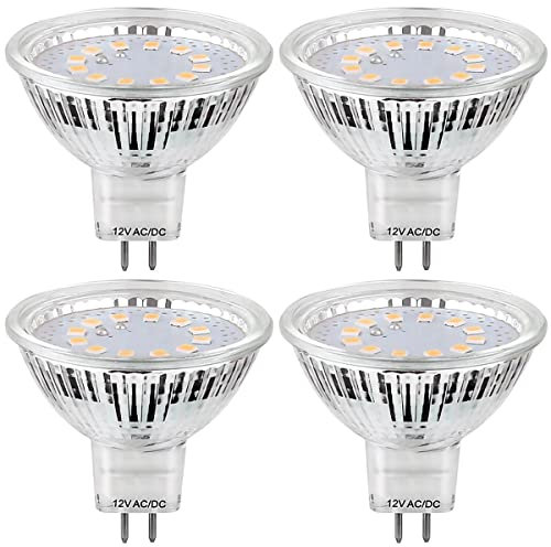 SANSUN MR16 LED-Leuchtmittel, 5 W, entspricht 50 W Halogen, GU5.3 Bi-Pin-Sockel, 12 V, 3000 K, Warmweiß, 120 ° Weitwinkel, nicht dimmbar (Warmweiß, 4 Stück)