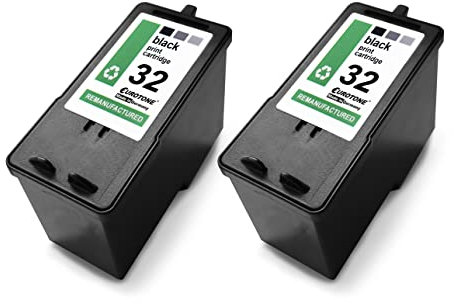 Eurotone 2er Set Tintenpatronen kompatibel für Lexmark 32XL 18C0032E ersetzt X7170 X7310 X7350 X8310 X8350-2X Black Schwarz
