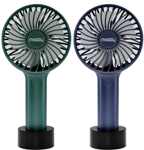 Miady 2-Pack 5000mAh Handheld Portable Fan(7-20 Hours Runtime), USB C Rechargeable Battery Operated 3 Speed Mini fan for Home Office Travel Outdoor and Camping(Dark Green & Navy Blue)