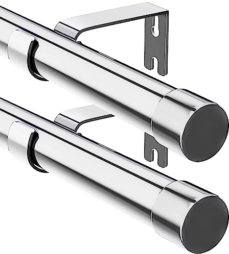 Gardinenstange, 76-198 cm Gardinenstange mit Kappenknäufen mit Halterungen, Beschläge-Set aus Edelstahl, 16 mm Durchmesser Gardinenstange Verstellbare Dekorative für Schlafzimmer/Silber 2Stück