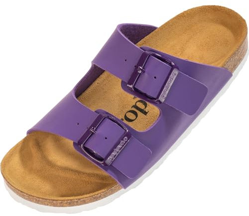Palado Pantoletten Damen Korfu Matt - gefertigt in Spanien - matte Oberfläche - Veloursleder-Decksohle - ergonomisches Weichfußbett - leichte EVA-Sohle Lila UK3,5 - EU36