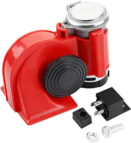 Ejoyous Dual Tone Horn Super Loud Electric Air Horn Snail Electric Pump Siren Car Motorcycle - 12V 500db, Universal Fit, Aluminium & ABS, Red