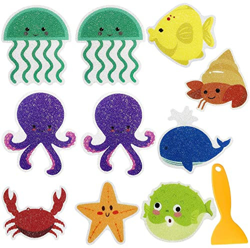 TIMJJG 10 adesivi da bagno antiscivolo con 1 piccolo raschietto, adesivi antiscivolo per vasca da bagno per bambini, adesivi antiscivolo per vasca da bagno