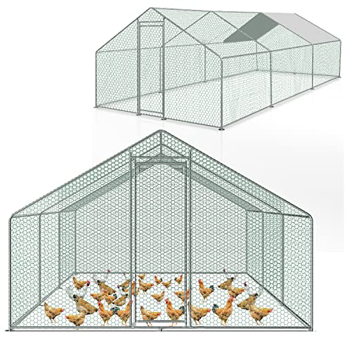 Izrielar XXL Hühnerstall Freilaufgehege mit Sicherheitsschloss und Wasserdichtes PE-Farbtuch, Viel Platz für Hühner, Kaninchen und weitere Kleintiere, Stabilem Stahlrahmen, 3x6x2m