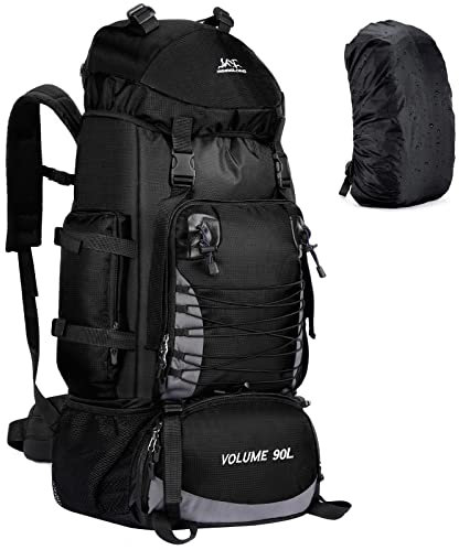 Wanderrucksack mit Regenschutz, 90L Campingrucksack, leichter Reise-Tagesrucksack für Wandern, Klettern, Camping, Touren