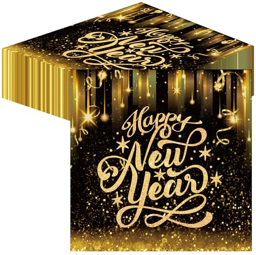 BUSCANDO 60Stück Servietten Silvester Neujahr Servietten Gold Schwarz Silvester Deko 2026 Happy New Year Napkins Papierservietten Neujahr Party Tischdeko Accessories