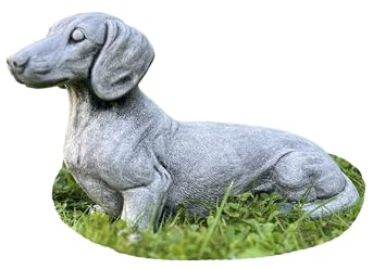 FABRIQ Deko Figur, Steinfigur, Dackel Figur, für draußen, Tiere, grau, wetterfest, schlicht, massiver Stil, Skulptur deko, L: 36cm W: 16cm H: 24cm Gewicht: 7kg