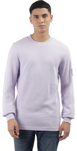 Calvin Klein Badge Waffle LS Tee J30J323485, Top in Maglia a Maniche Lunghe, Uomo, Viola (Pastel Lilac), XXL