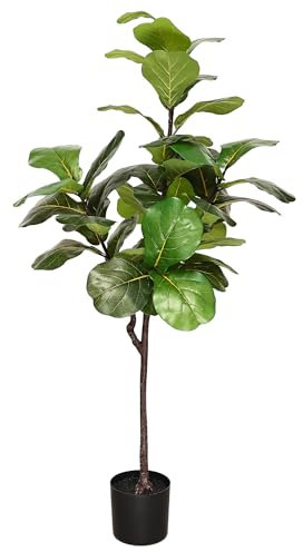 SAKSUN Árbol de higuera Artificial de Hoja de violín de 5 pies de Alto, Plantas Artificiales para Interiores
