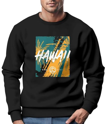Neverless® Sweatshirt Herren Hawaii Palme USA Tropical Rundhals-Pullover Fashion Streetwear schwarz L