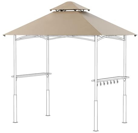 FUNG YARD 8 x 5 FEET Waterproof Grill Gazebo Canopy Replacement - Ultimate Sun Protection Double Tiered Outdoor BBQ Gazebo Top Cover for Pergola or Roof (Khaki)