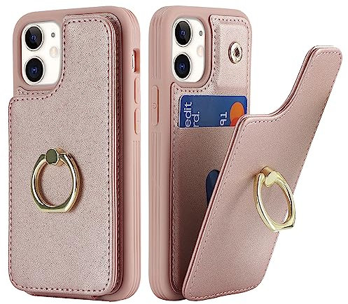 SailorTech für iPhone 12 Mini Handyhülle mit Kreditkartenhalter für Frauen, iPhone 12 Mini Hülle Ring-Ständer Kartenschlitze Standfunktion Modische Tasche für Männer - Roségold