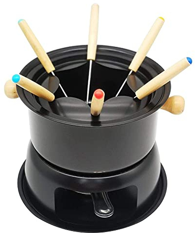 Sknrlko Mini Stainless Steel Fondue Pot Set Cheese Chocolate Fondue 6 Dipping Forks and Removable Pot Melts Candy Sauce Dip