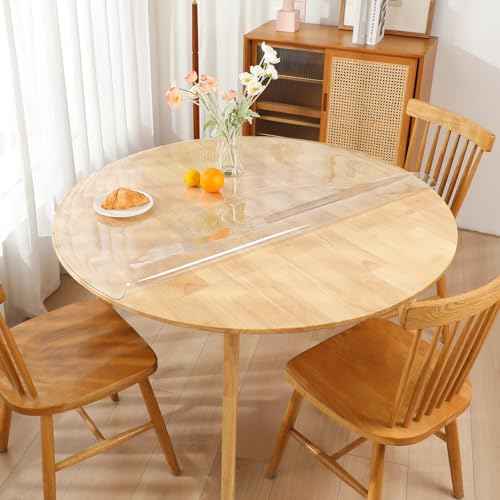 TIEHAN Runde PVC Tischdecken, 1.5 mm dicker Durchmesser 120 cm transparente runde Tischabdeckung, wasserdichte Kunststoff Tischsets Schreibtisch Pads Tischschutz