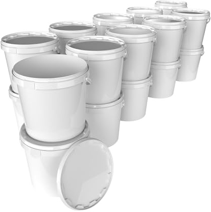 20l Eimer Mit Deckel Weiß Rund | Kunststoff Lebensmittelecht, Luftdicht Und Stabil | Leer Mit Ergonomischem Griff für Lebensmittel Chemie Waschpulver Klebstoffe Geeignet