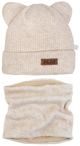 CiuchCiuch Baby Mütze Schal Set mit Ohren - Winter Beanie Loop Schal Gefüttert - Unisex Baumwolle Fleece Doppelschicht - Kinder 0-3 Jahre Herbst Frühling