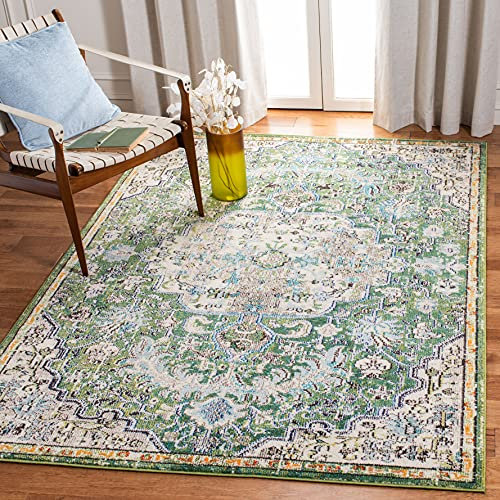 Safavieh Tapis Boho pour Salon, Salle à Manger, Chambre à Coucher - Madison Collection, Tapis à Poil Court, Vert et Turquoise, 120 x 120 cm