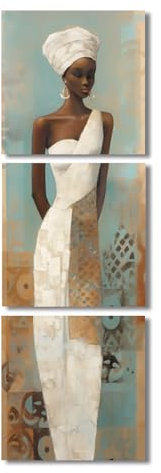 ZXHYWYM Afrikanische Frauen Bild 3 Teilige Traditionelle Schwarze Mädchen Porträt Malerei Drucke Afrika Stammes Ethnische Antike Stamm Bilder Retro Leinwand (Bild-1, (25.00 x 25.00 cms x 3 Teilig))